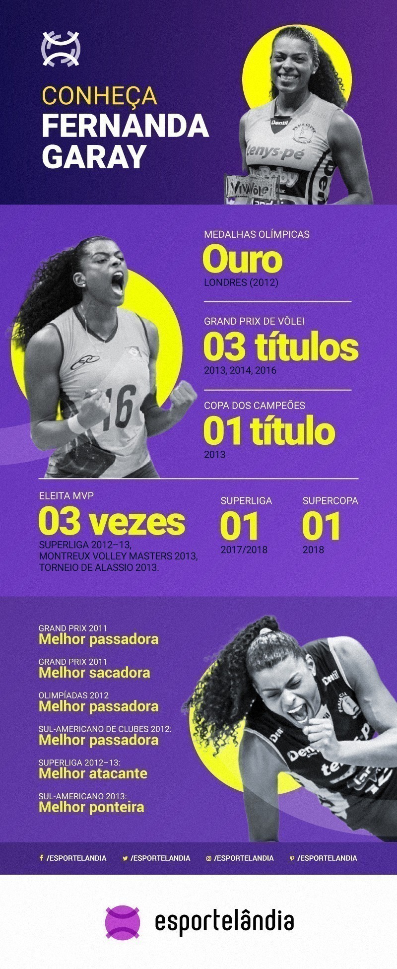 Infogr&aacute;fico das conquistas de Fernanda Garay no v&ocirc;lei