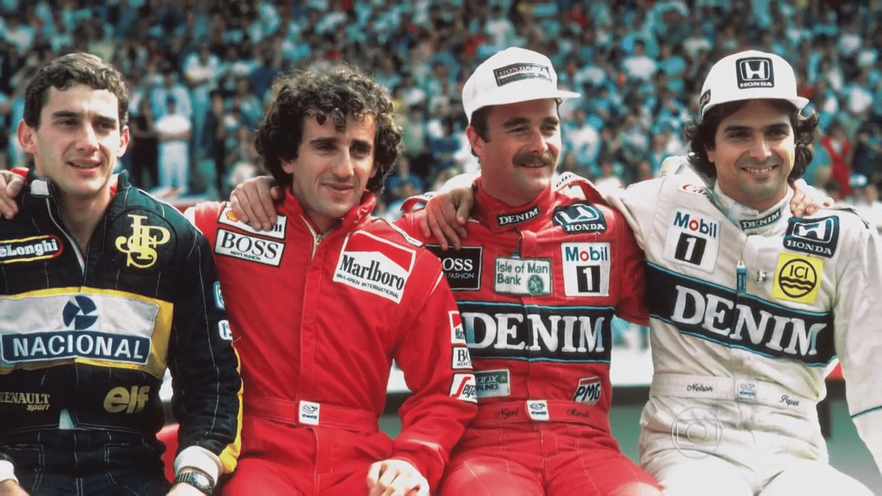 Ayrton Senna, Alain Prost, Nigel Mansell e Nelson Piquet