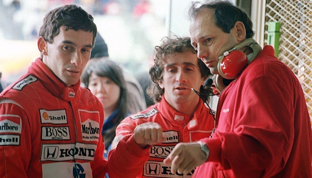 Ayrton Senna, Alain Prost e Ron Dennis na McLaren