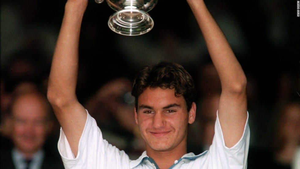 Roger Federer campe&atilde;o do torneio juvenil de Wimbledon em 1998