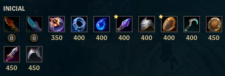 lista de itens iniciais lol