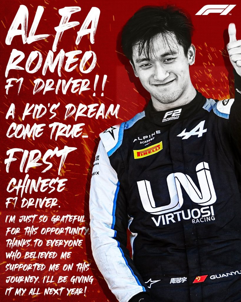 Guanyu Zhou &eacute; promovido para a F&oacute;rmula 1
