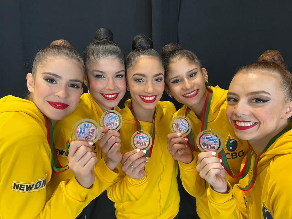 Ouro in&eacute;dito! Gin&aacute;stica r&iacute;tmica do Brasil faz hist&oacute;ria em Portugal